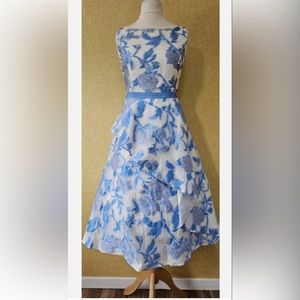 Adrianna Papell Floral Blue Embellished Dress